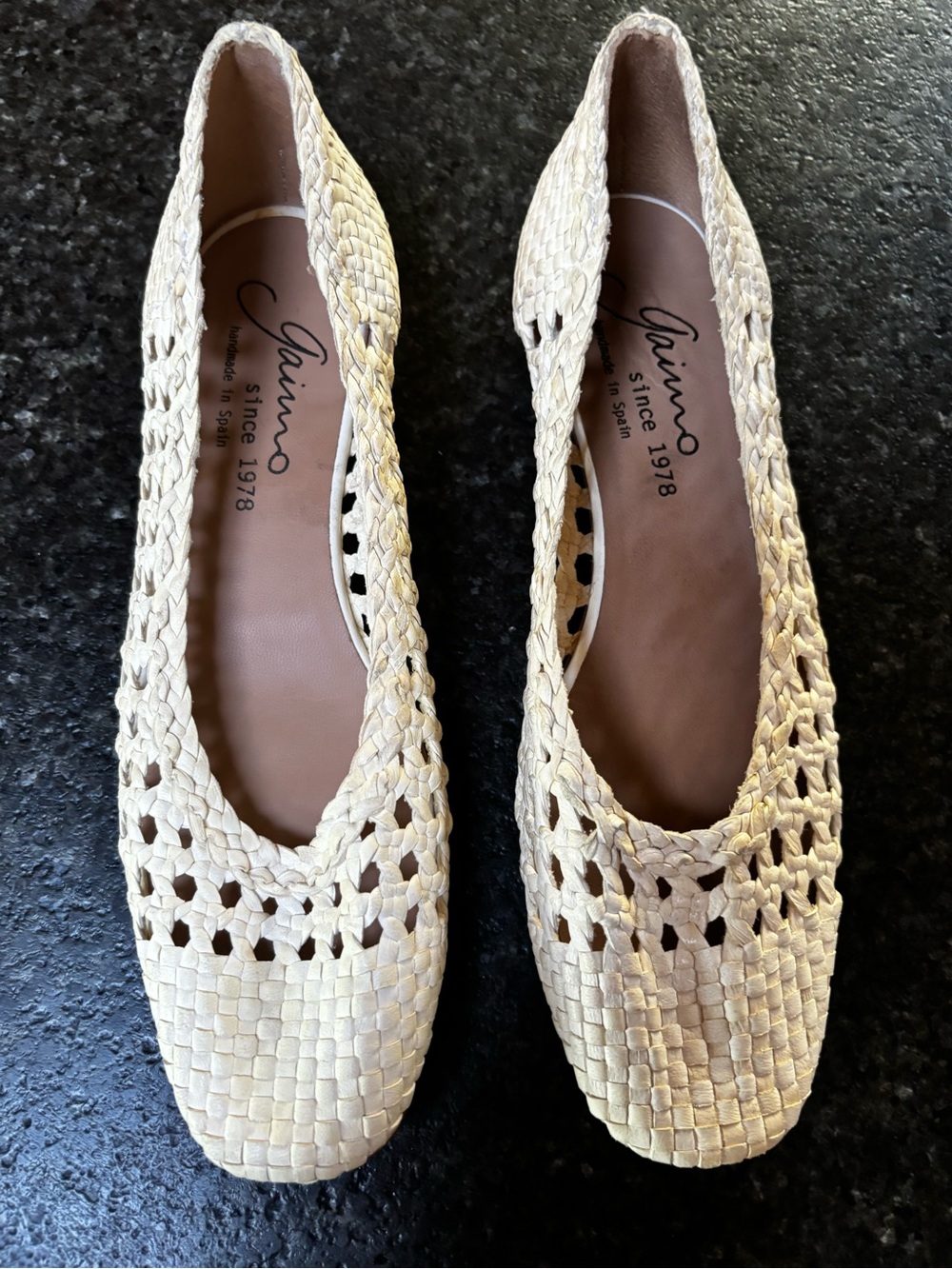 Gaimo Cream Woven Leather Ballet Flats